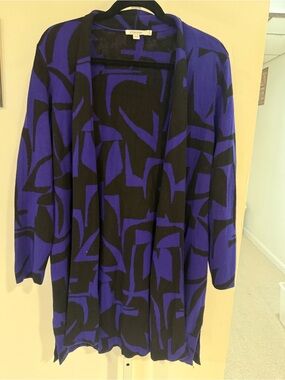 Jude Connally Open-Front Geometric Cardigan - Black & Blue